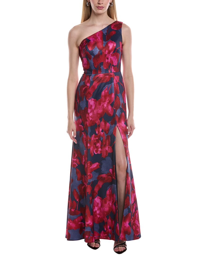 Rene Ruiz One-shoulder Draped Flare Hem Gown In Brown
