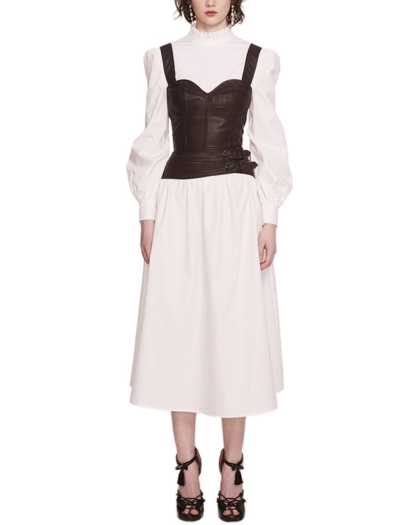 Marchesa Notte Long Sleeve Cotton Midi Dress In Brown