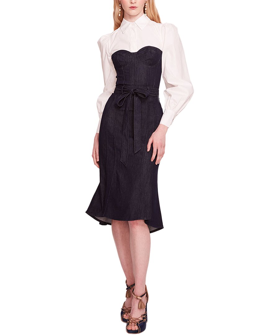 Marchesa Notte Cotton & Denim Midi-dress In Blue