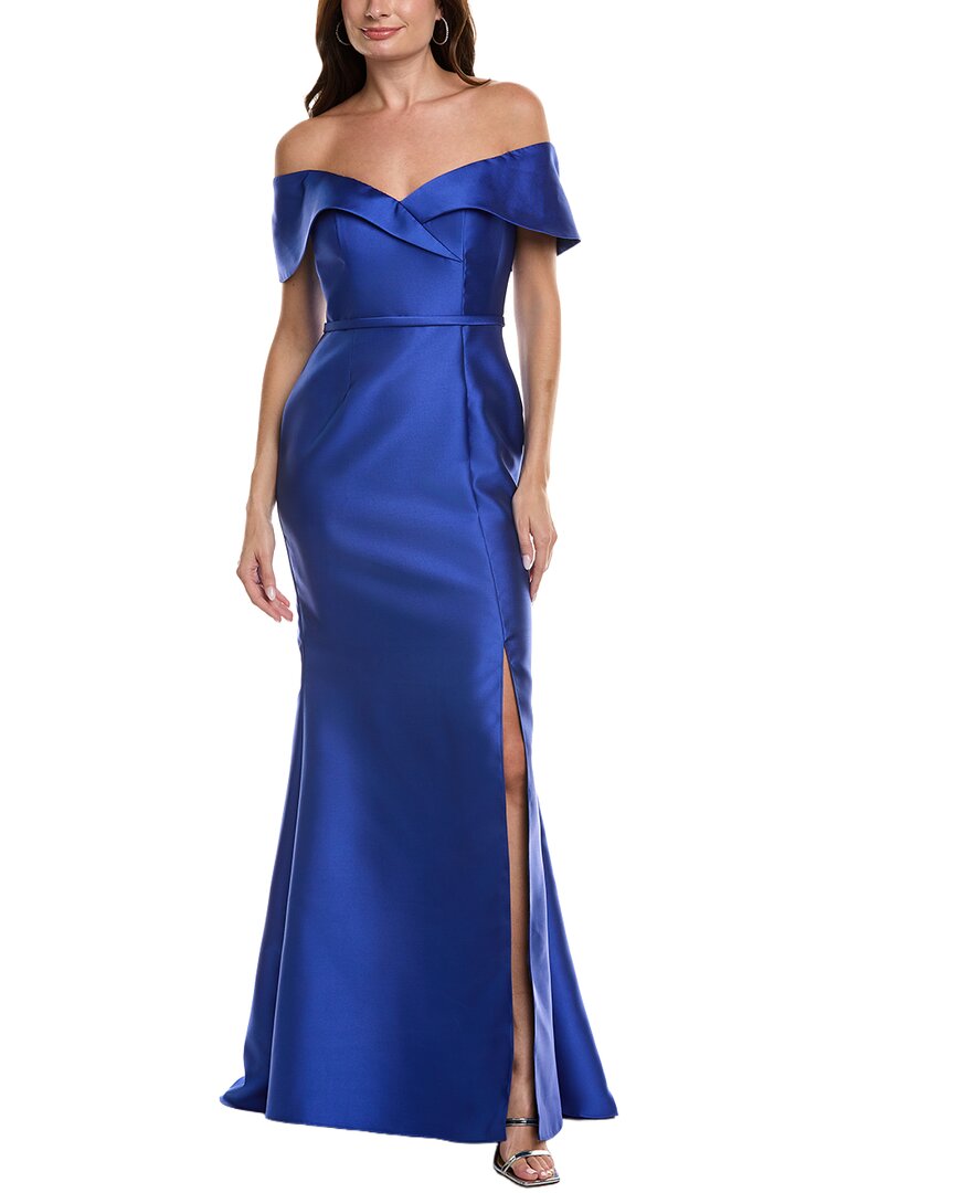 Rene Ruiz Off-shoulder Fit & Flare Gown In Blue