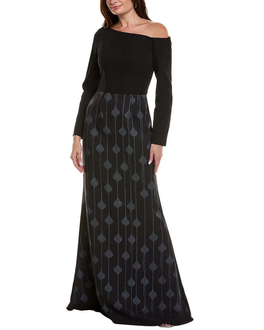 Rene Ruiz Border Crepe Gown In Black