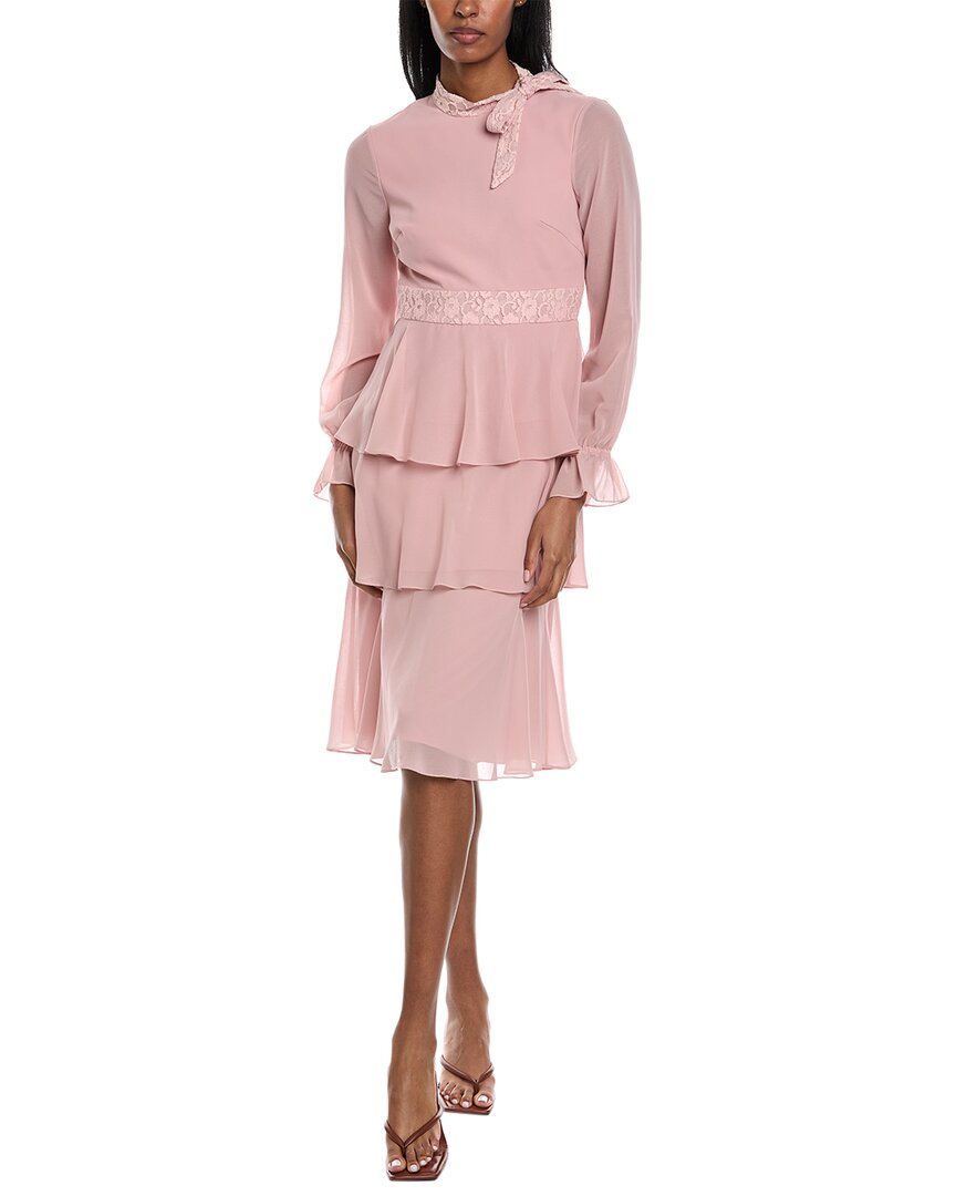 Mikael Aghal Tiered Lace-trimmed Chiffon Dress In Pink