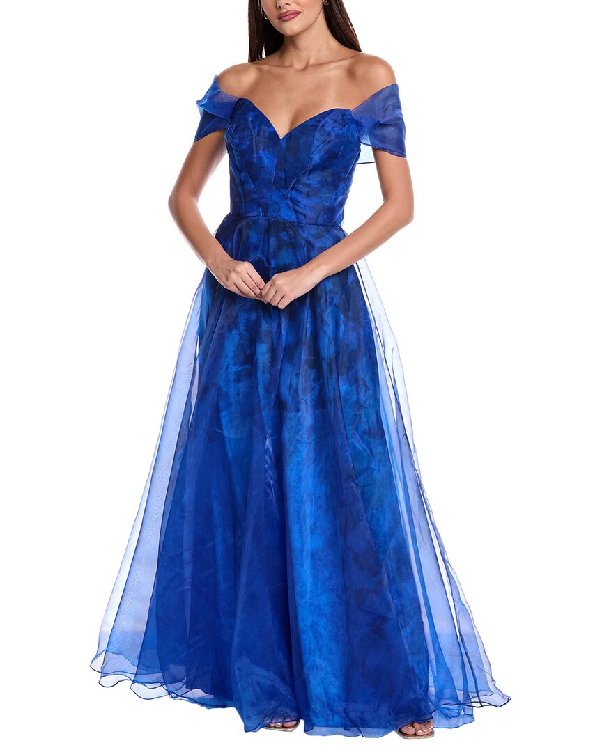 Rene Ruiz Organza Gown In Blue