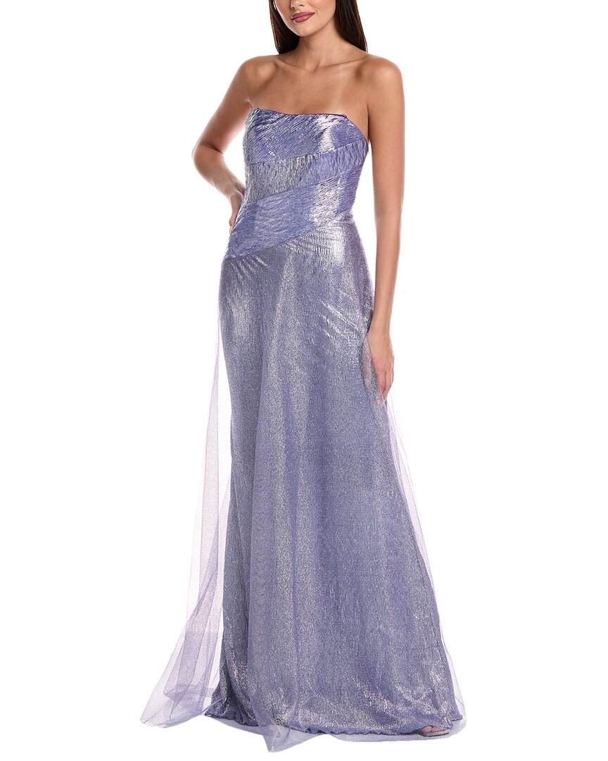 Rene Ruiz Off-shoulder Metallic Gown In Purple
