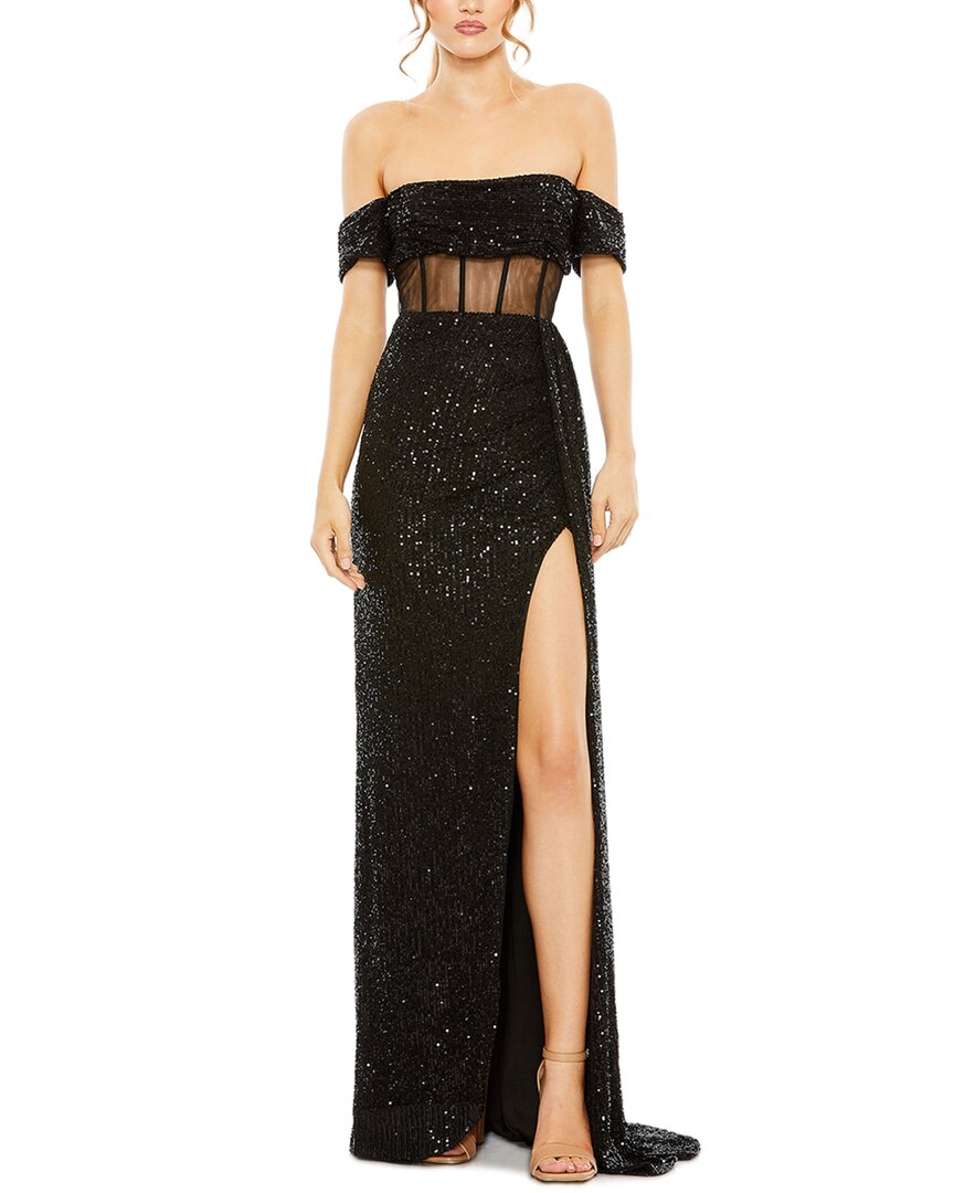 Mac Duggal Illusion Midriff Corset Off-the-shoulder Dress In Black In Black