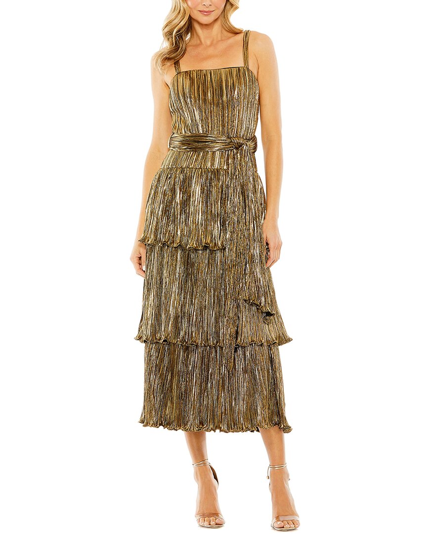 Mac Duggal Ruffle Tiered Buckle Detail Dress In Gold