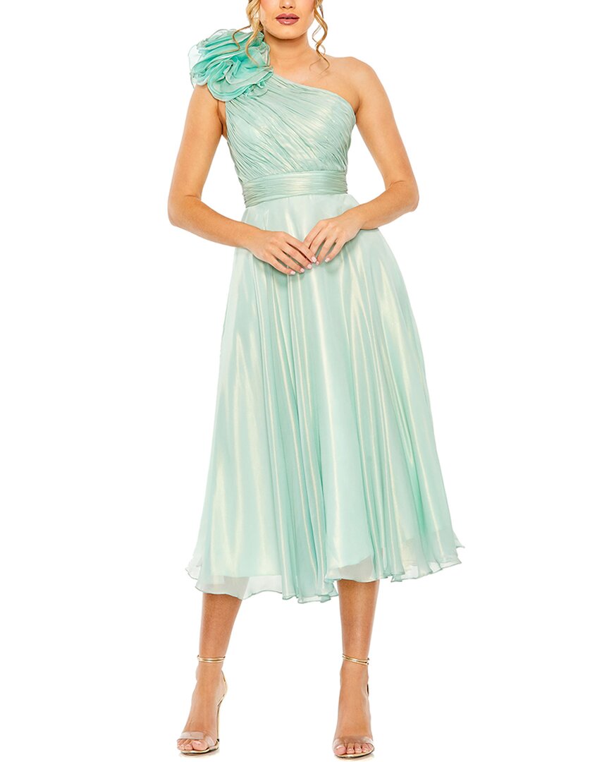 Mac Duggal Rosette One Shoulder Tea Length Dress In Multi