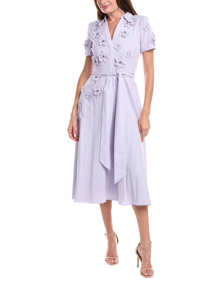 Badgley Mischka 3d Floral Midi Dress In Purple