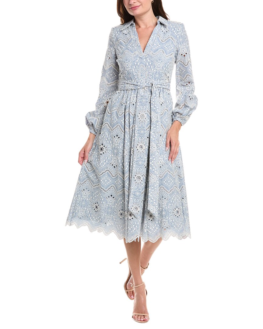 Badgley Mischka Embroidered Lace Midi Dress In Blue