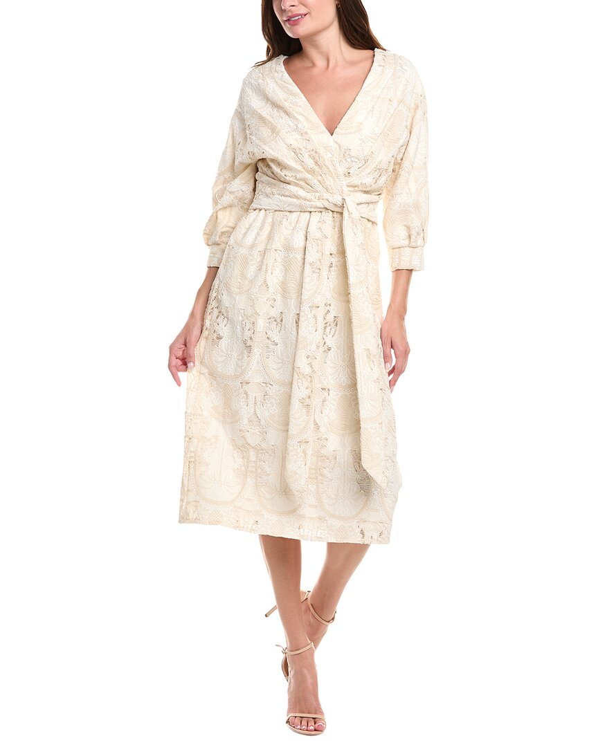 Badgley Mischka Embroidered Midi Dress In Neutral