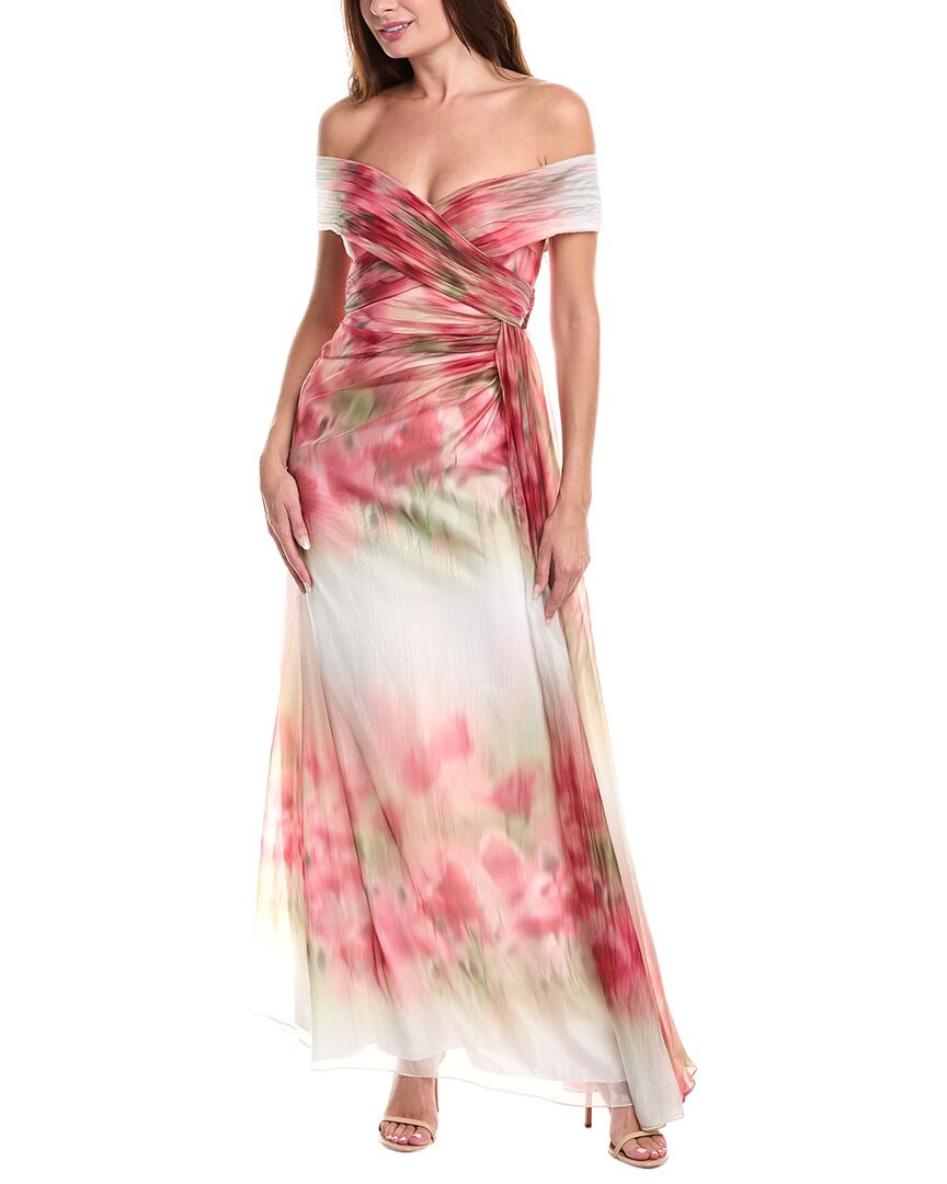 Badgley Mischka Gathered Chiffon Gown In Pink