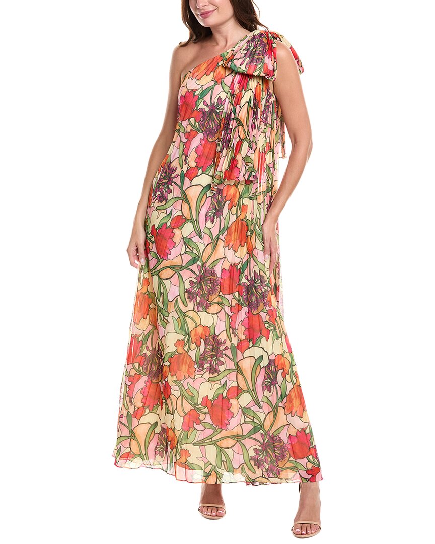 Badgley Mischka Pleated One-shoulder Gown In Red