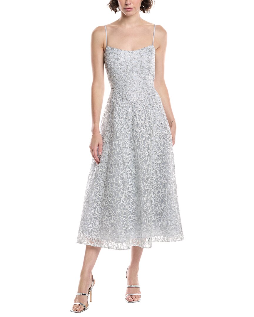 Theia Sleeveless Tulle Midi Dress In French Silver In Silver