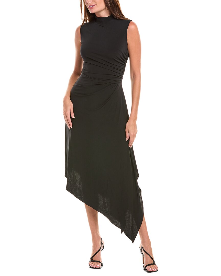 Halston Layla Side Drape Midi Dress In Black