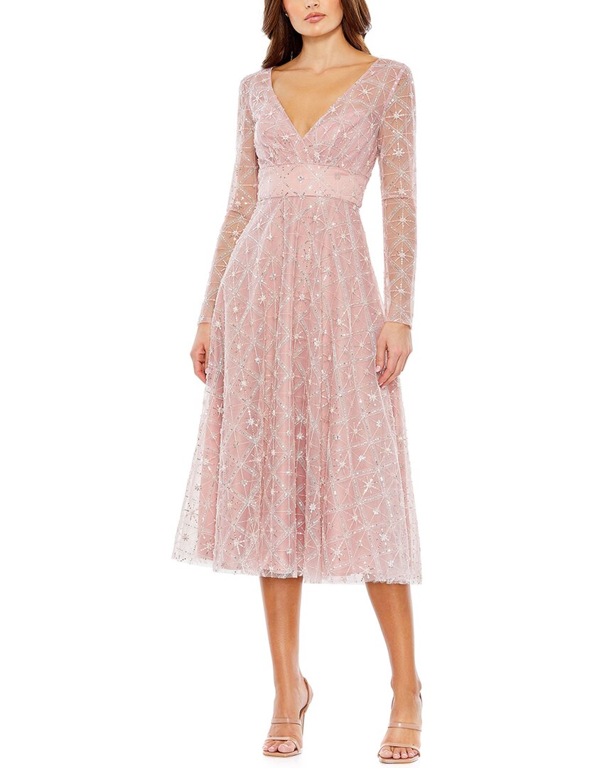 Mac Duggal Embellished Illusion Long Sleeve Dress In Pink