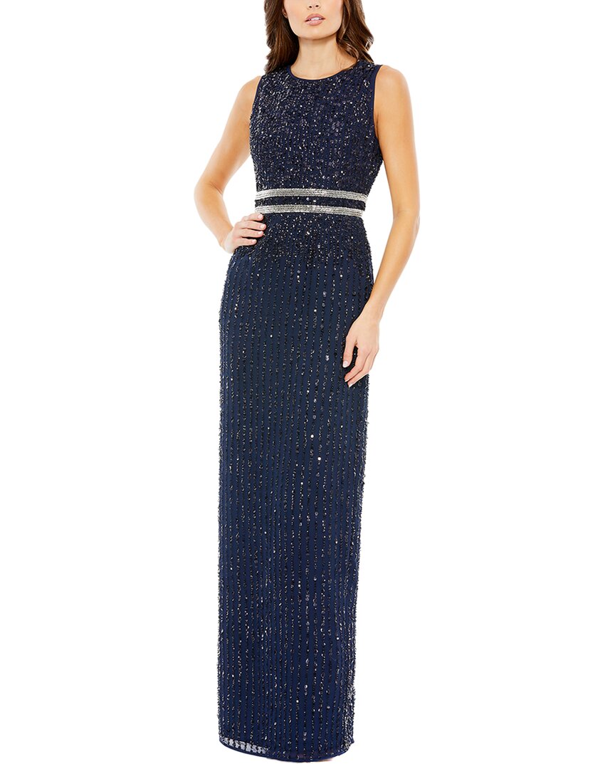 Mac Duggal Sleeveless Sequin Column Gown In Blue