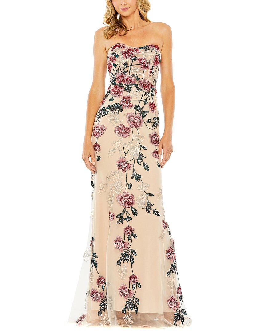 Mac Duggal Strapless Floral Embroidered Gown In Multi