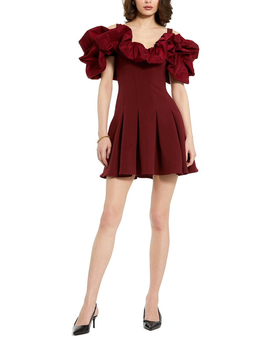 Mac Duggal Crepe Godet Hem Mini Dress With Faille Ruffle In Red