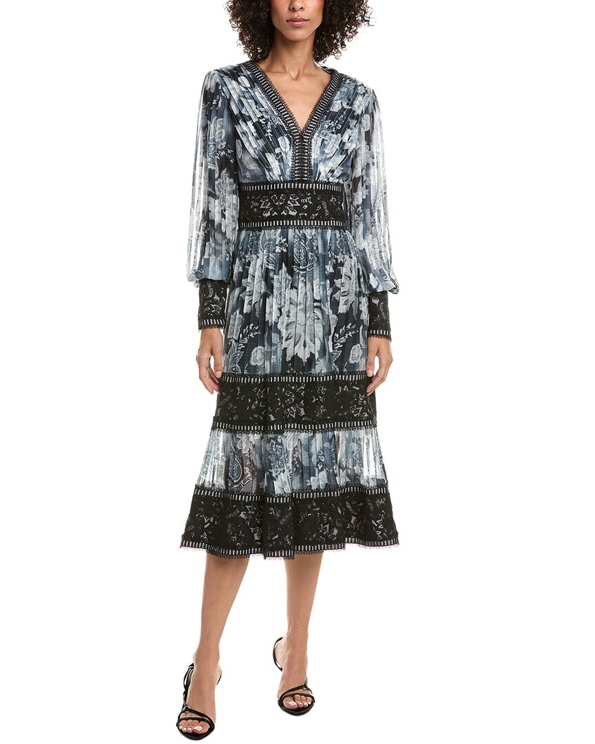 Tadashi Shoji Derby Pleated Chiffon Midi Dress In Blue