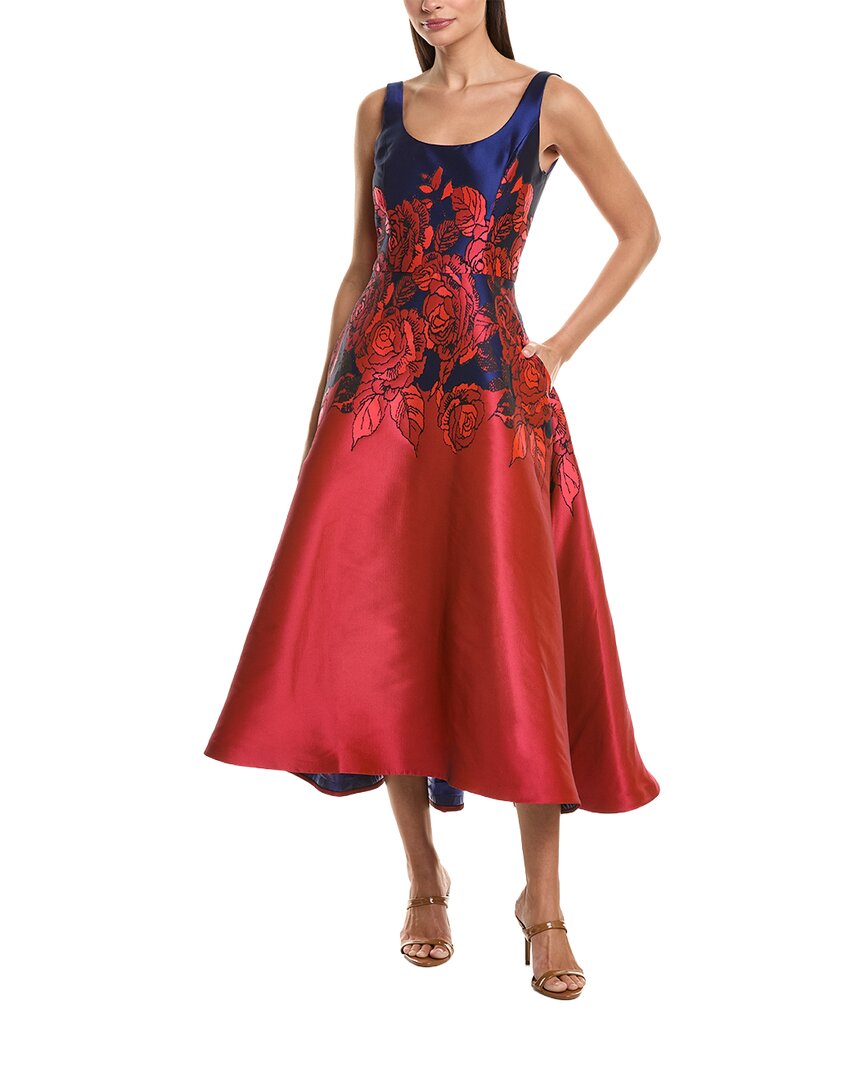Amsale Jacquard Rose Midi Dress In Red