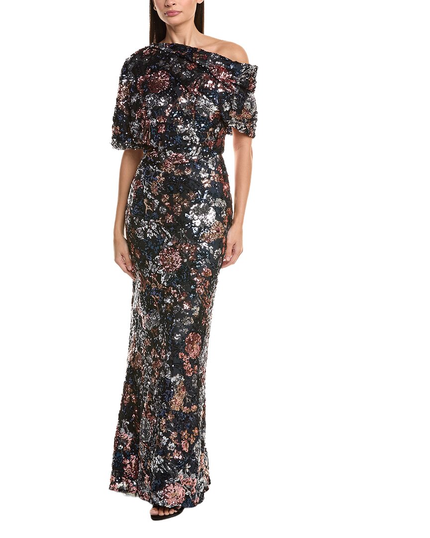 Amsale One-shoulder Sequin Gown In Blue