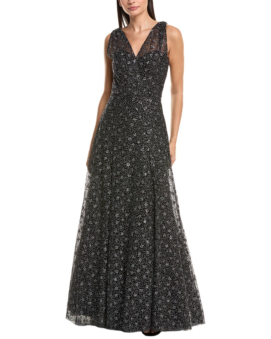 Amsale Sequin Tulle Gown In Black
