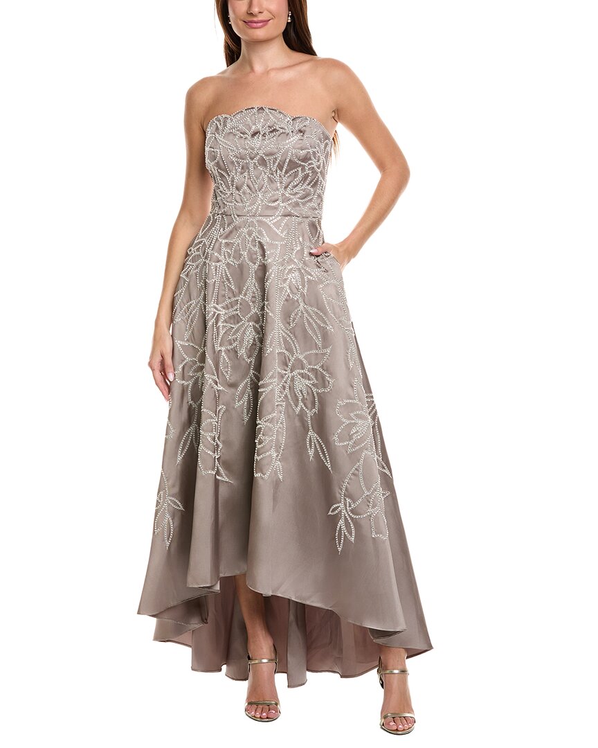 Theia Pamela Embroidered Gown In Neutral