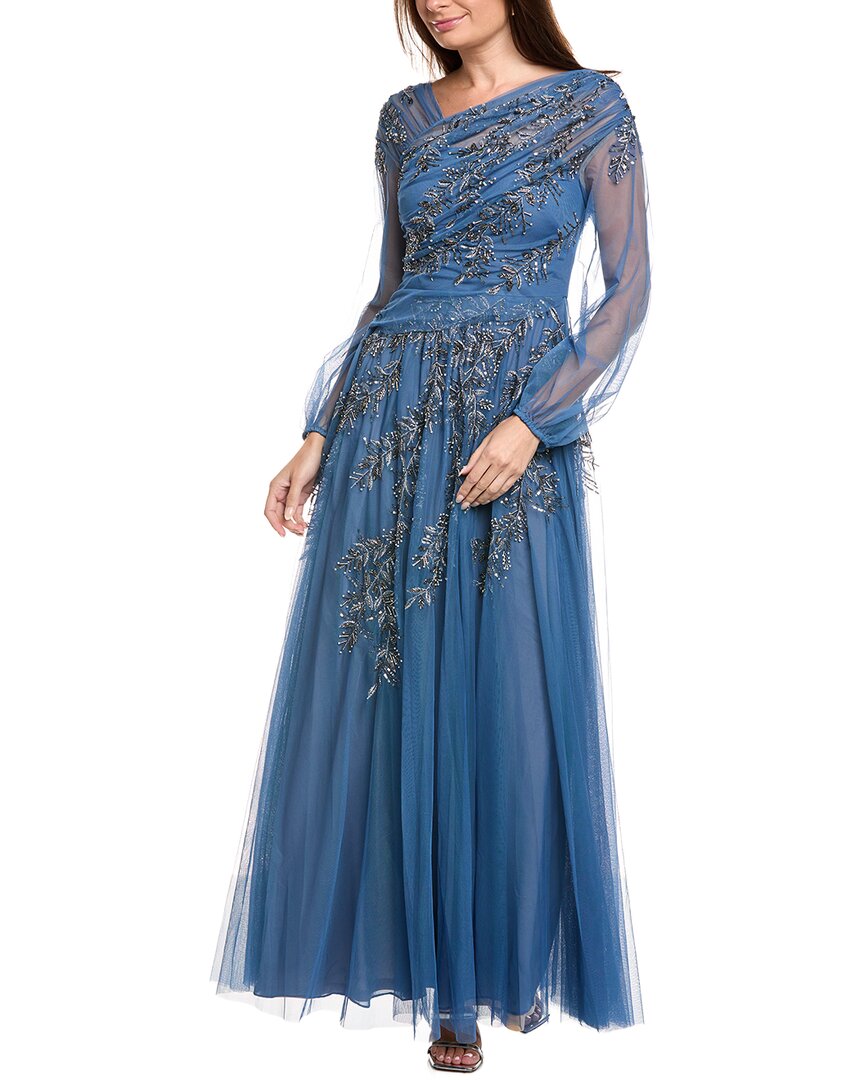 Theia Wilma Bishop Sleeve Gown In Blue