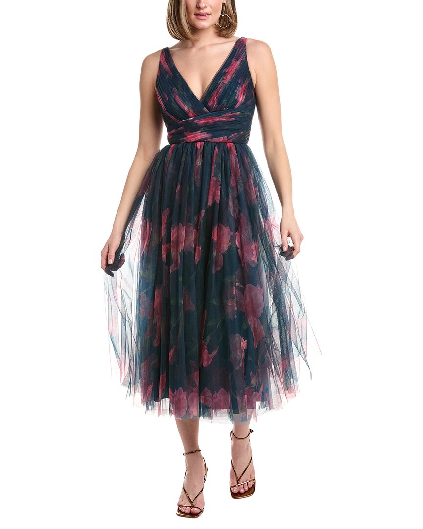 Rene Ruiz Sleeveless Plunging Neckline Textured Gown In Multi