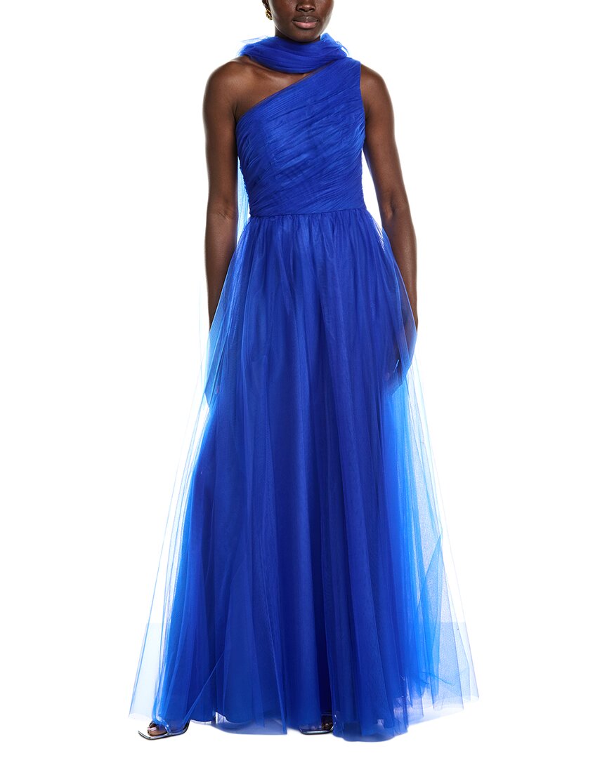 Rene Ruiz Pleated Tulle Gown In Blue