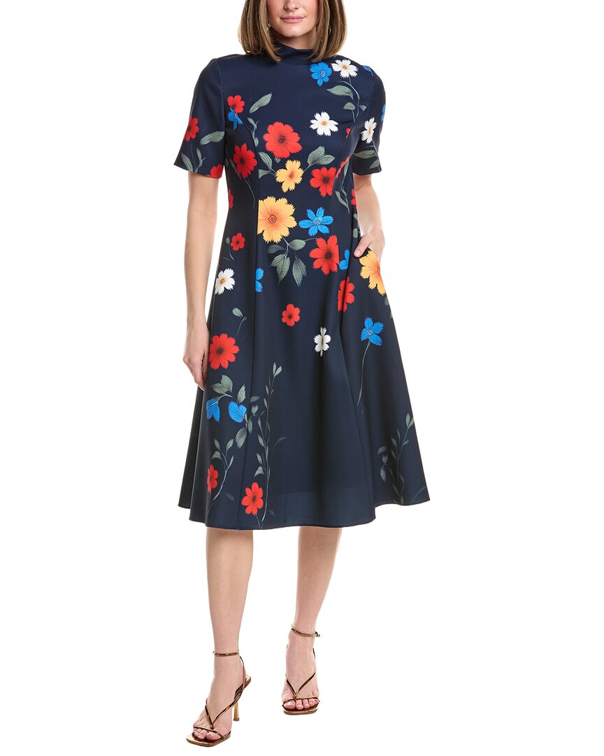 Rene Ruiz Mock Neck Floral Midi Dress In Navy