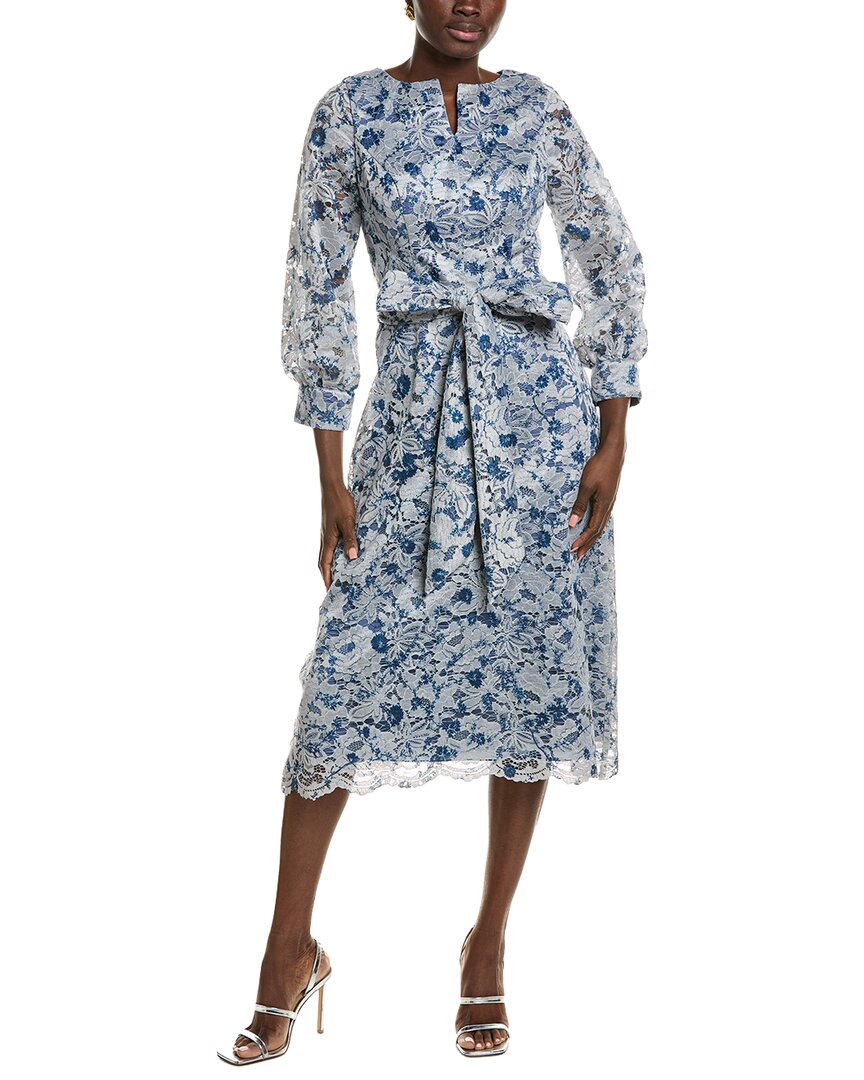 Rene Ruiz Abstract Lace Midi Dress In Blue