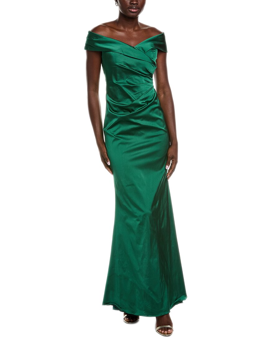 Teri Jon By Rickie Freeman Off-shoulder Drape Gown In Green