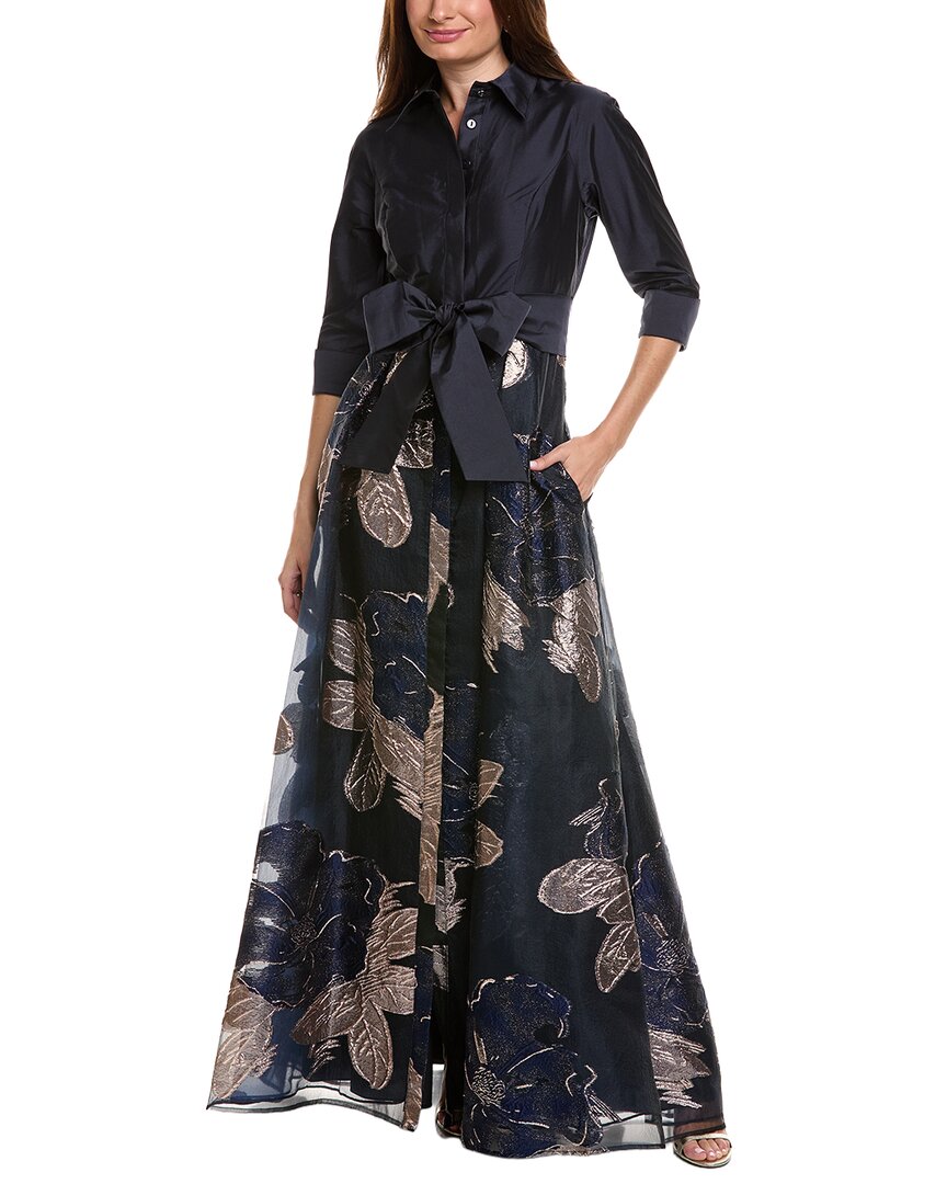 Teri Jon By Rickie Freeman Printed Maxi Dress In Blue