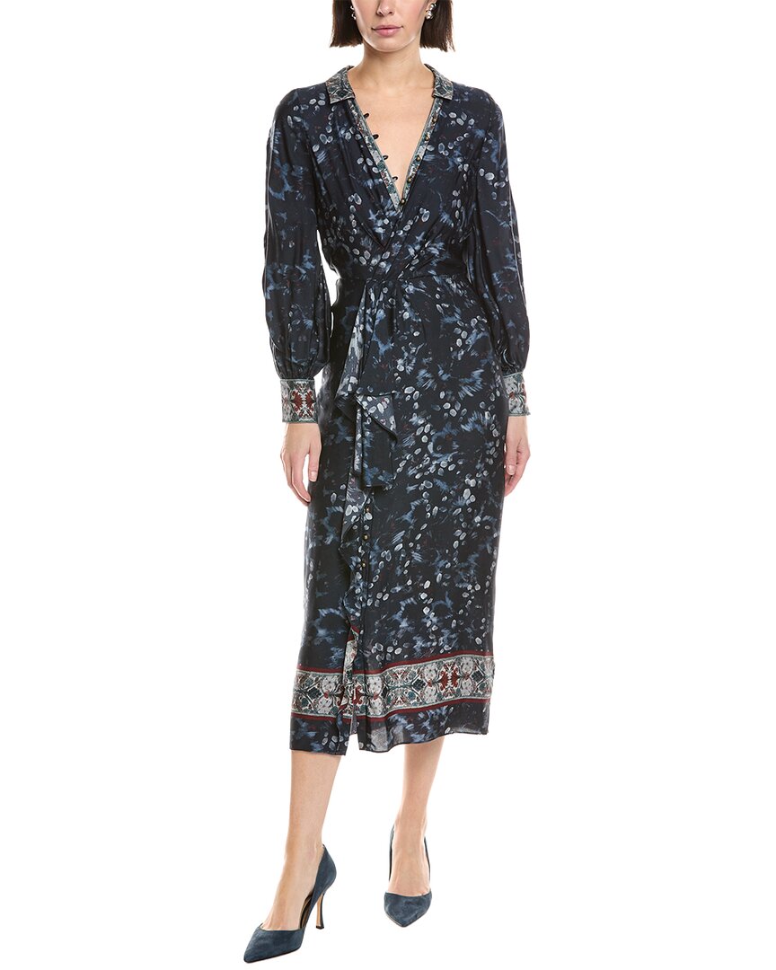 Marchesa Notte Collared Wrap Shirtdress In Blue