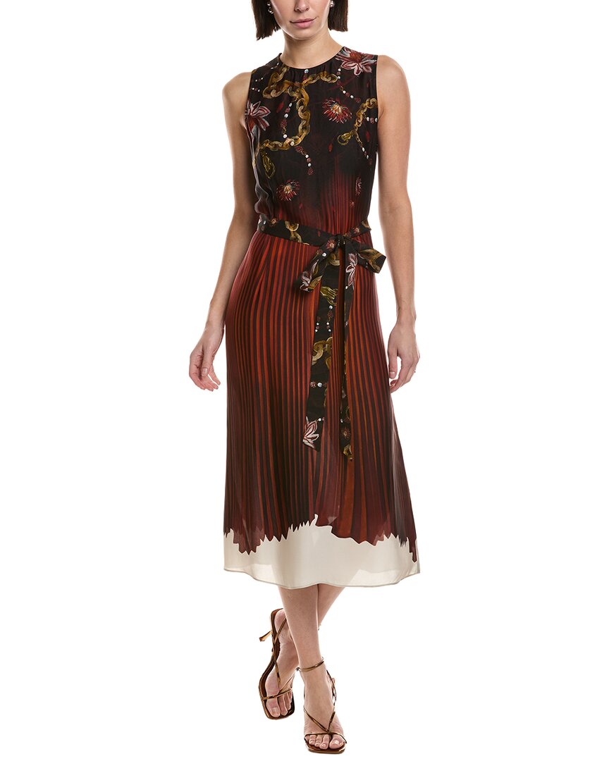 Marchesa Notte Printed Georgette Midi Dress In Orange