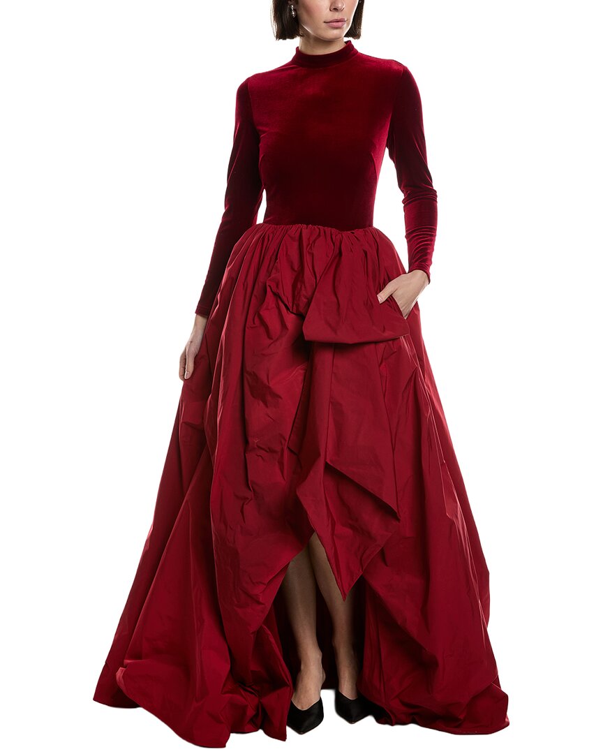 Marchesa Notte Stretch Velvet Gown In Red