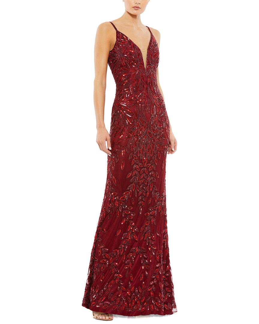 Mac Duggal Embellished Sleeveless Evening Gown In Brown