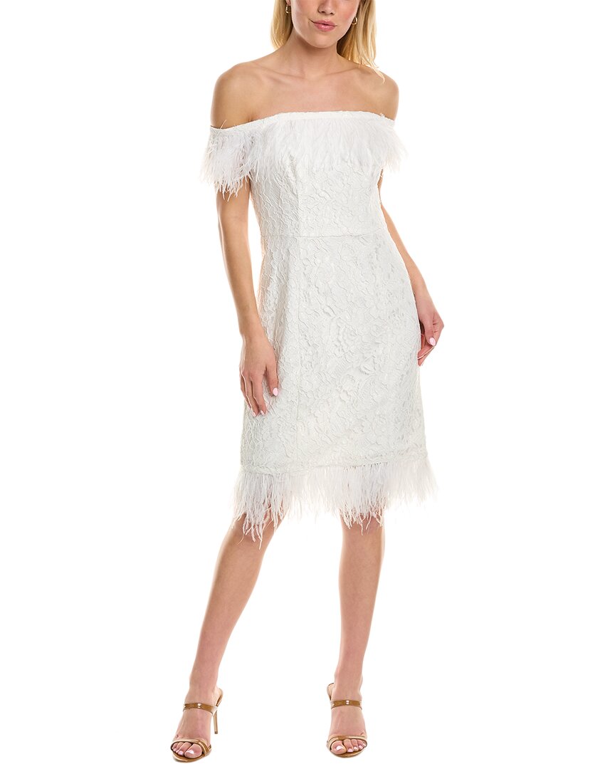 Shop Aidan Mattox Aidan By  Off-the-shoulder Lace Sheath Dress In White