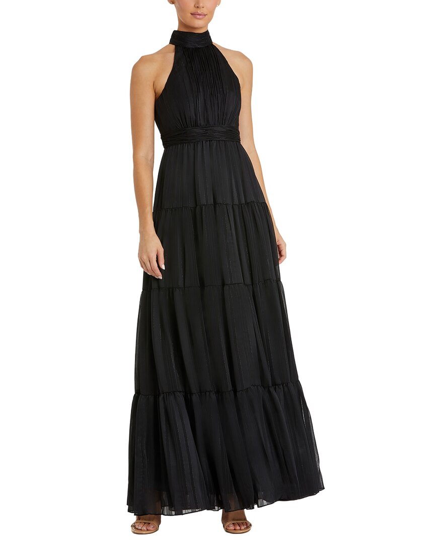 Mac Duggal Tie Halter Neck Tiered Gown In Black