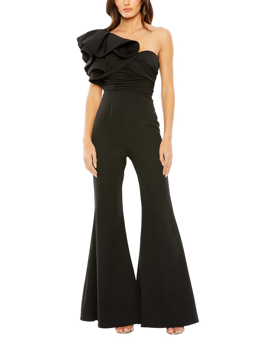 Mac Duggal 27460 One Shoulder Ruffle Detail Flare Jumpsuit In Black