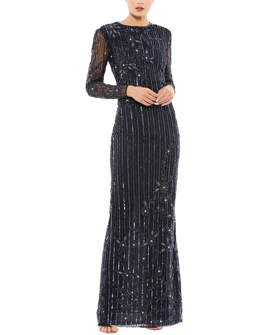 Mac Duggal Embellished High Neck Illusion Column Gown In Black