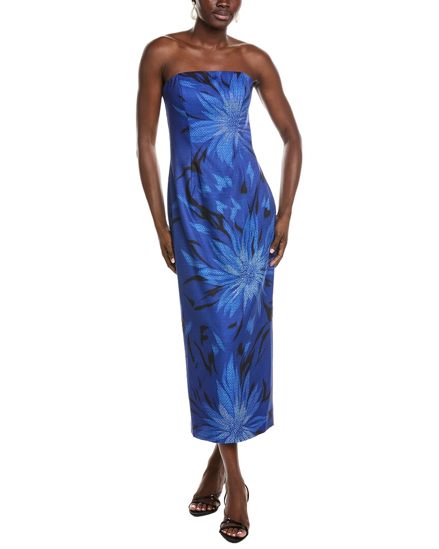 Rene Ruiz Strapless Straight Across Midi Dress In Blue