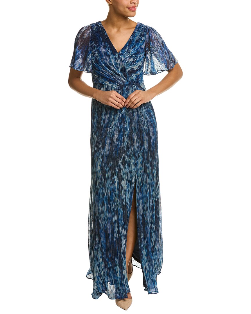 Shop Adrianna Papell Metallic Crinkled Mesh Gown In Navy