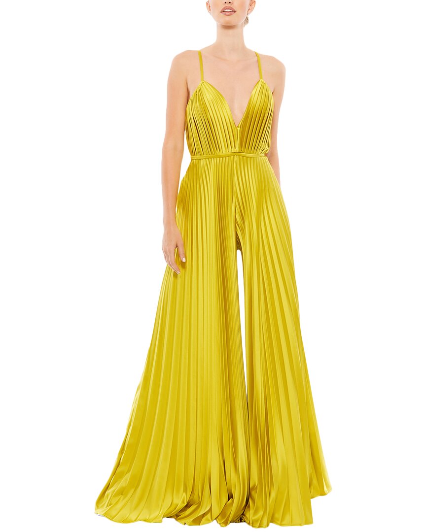 Mac Duggal Pleated Plunge Neck Wide Leg Jumpsuit
