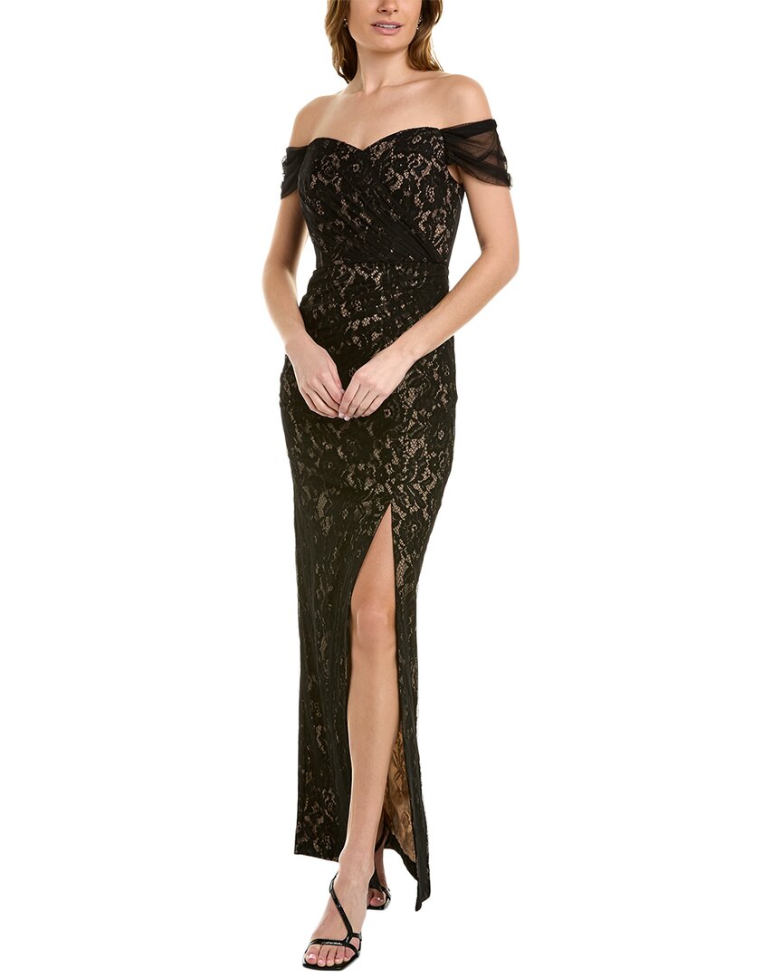 Aidan Mattox Lace Column Gown In Black ModeSens