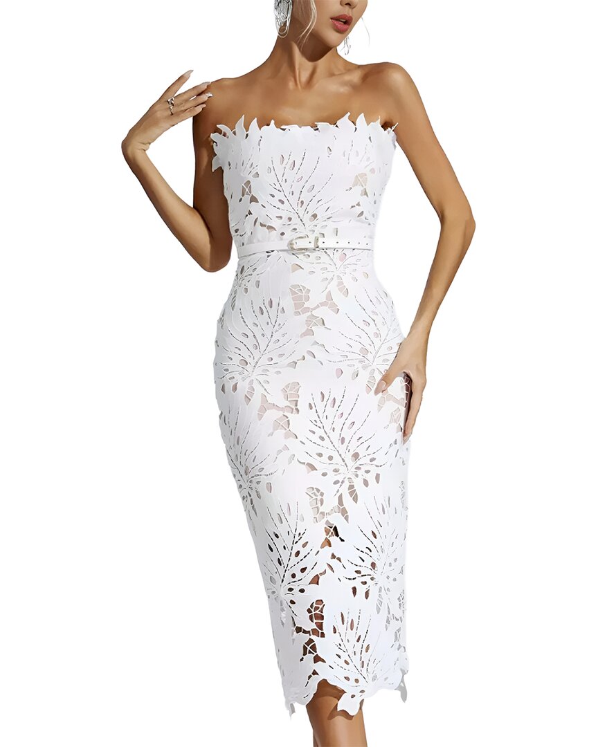 Amina Glam Solid Midi Dress In White