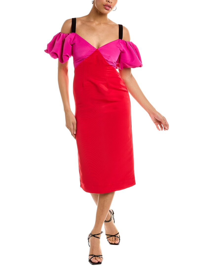 Shop Zac Posen Off-the-shoulder Midi Dress In Red