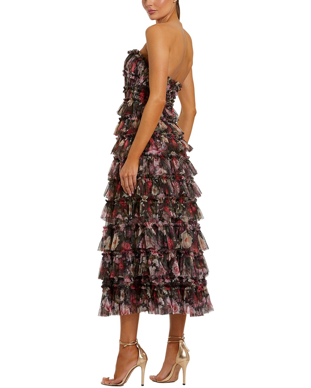 Gilt - Mac Duggal - Strapless Micro Ruffle A Line Midi Dress