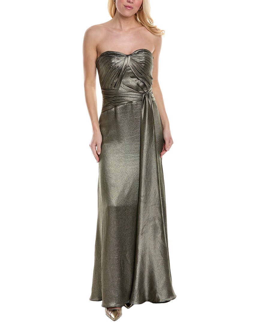 Shop Theia Hammered Satin Gown In Metallic